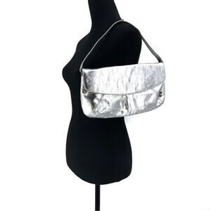 HELEN WALSH Clutch Shoulder Bag Silver Leather
